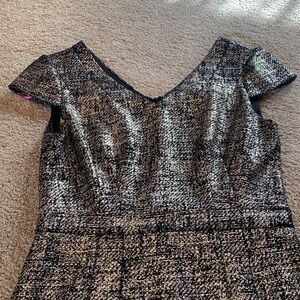Betsey Johnson Gold & Black Metallic Cocktail Dress Cap Sleeve Back Zip Sz 4